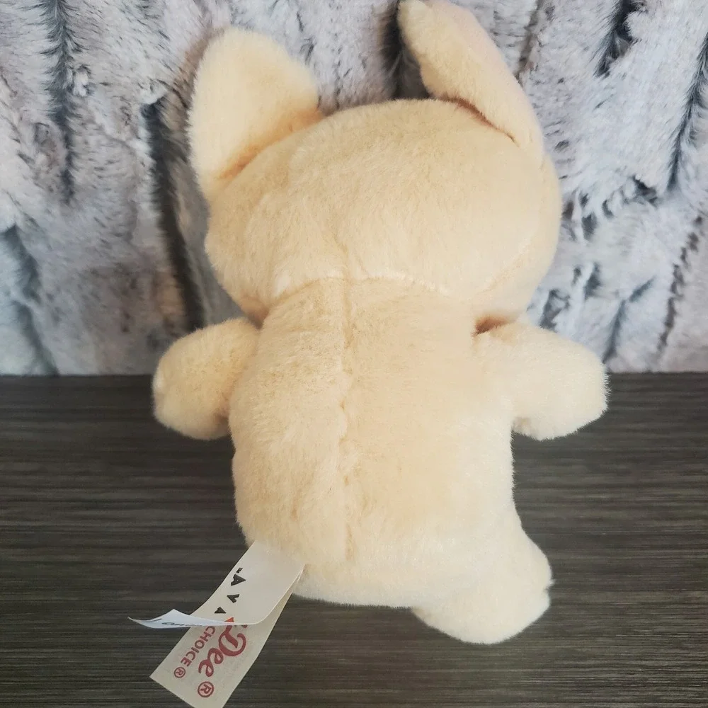 Small Beige Bulldog Boxer Puppy Plush Stuffed Animal,  Red Bow Avanti Dan Dee